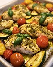 Basil Pesto Chicken with Roasted Vegetables
